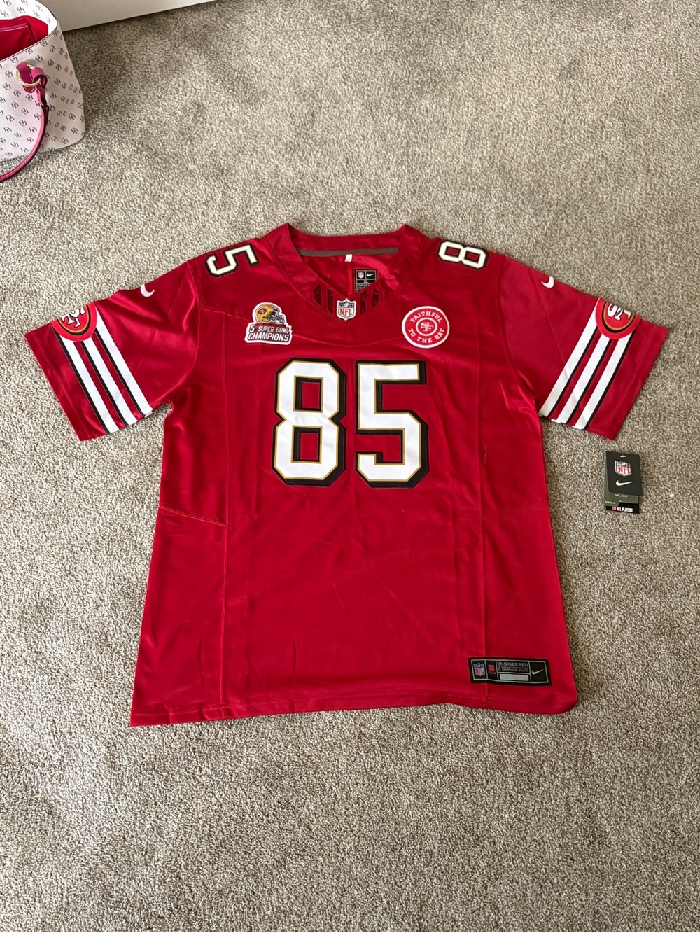 Nike Red #85 Football Jersey with White & Gold Accents